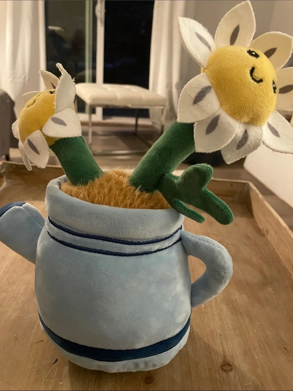 Plush Sunflower Duo in Blue Pot - Kids Stuffed Toy 11 in very clean
